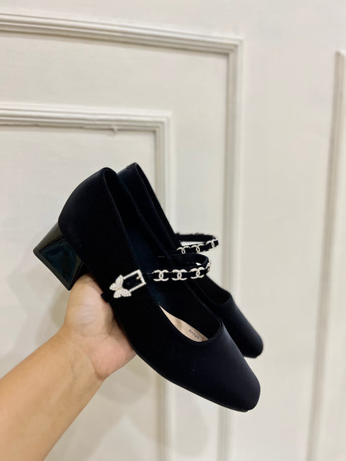 Women Stylish Rhinestone Decor Buckle Strap Block Mary Jane Heel